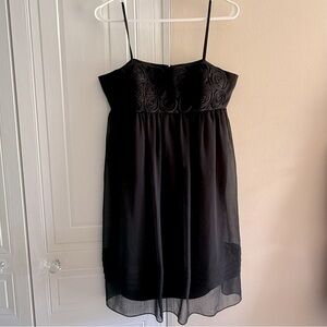 Nordstrom Max and‎ Cleo Cocktail dress size 12 Black Ruched Floral Chiffon